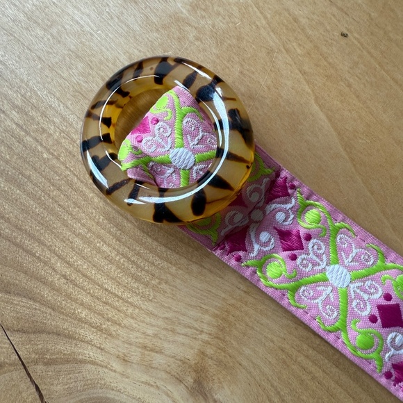 HADLEY POLLET BELT FABRIC EMBROIDERED TORTOISESHELL BUCKLE ARTISAN BOHO FESTIVAL - Picture 4 of 8
